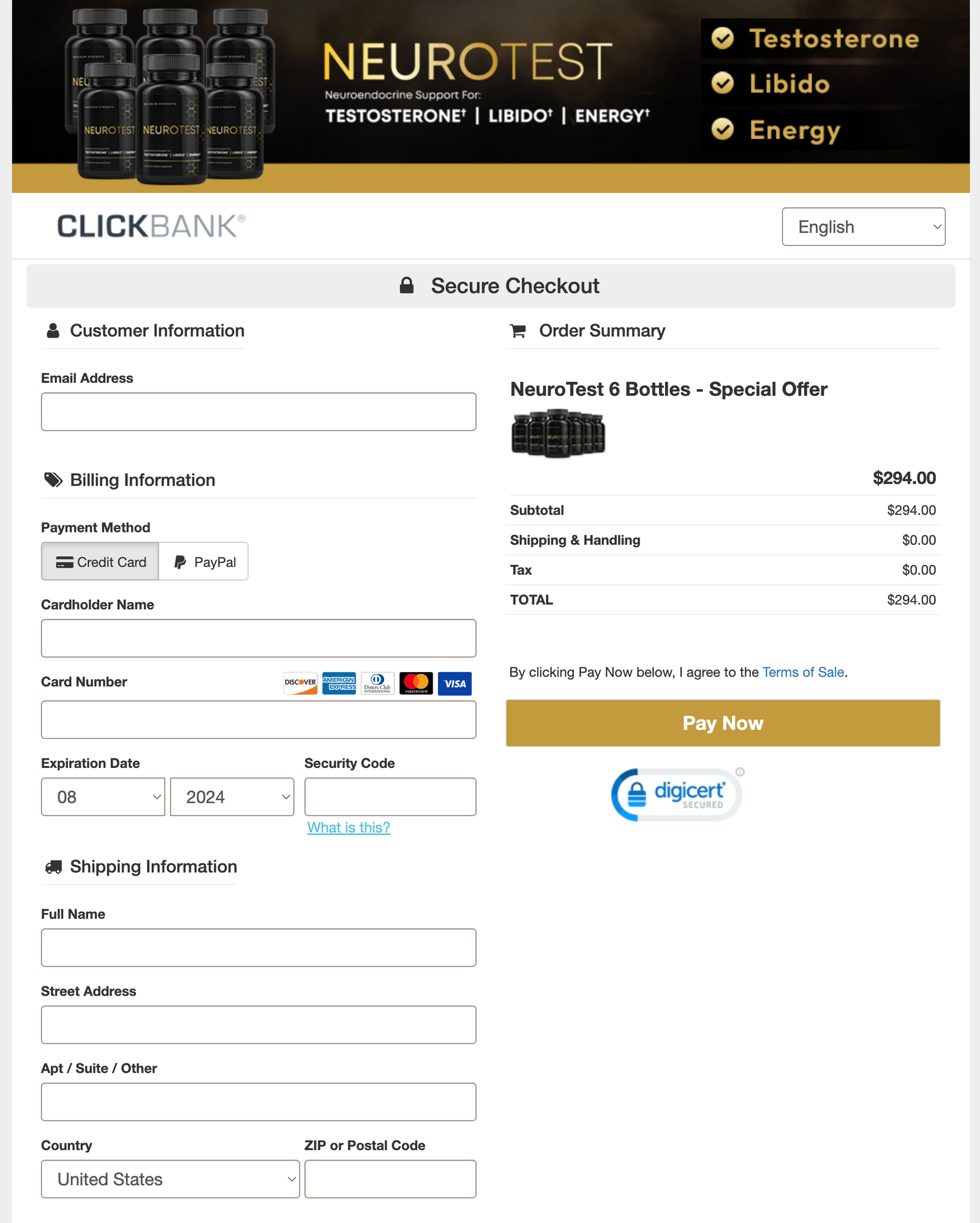NeuroTest Official Website Secure Order Page